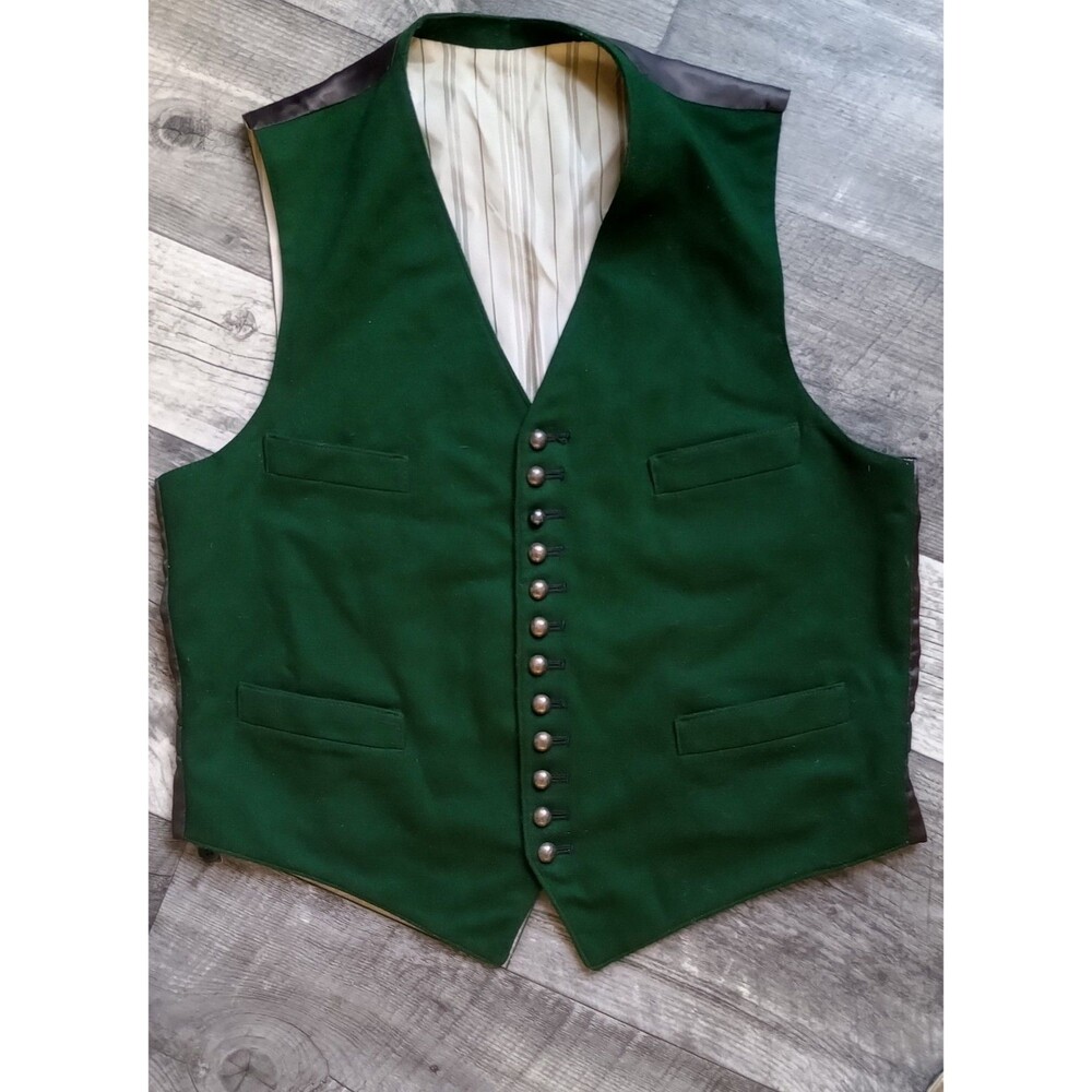 Unknown Label Men's M Green Wool Vest 1910 - 1920's Design May Be Reproduction